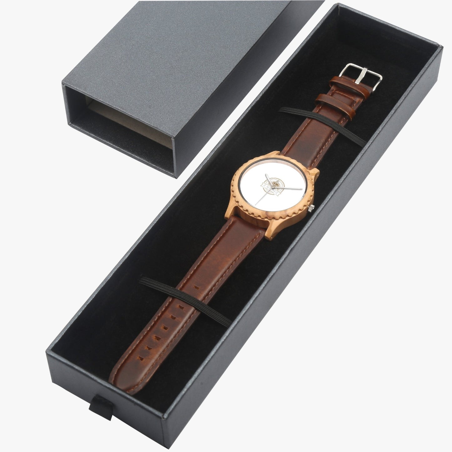 4 Kingz publishers 205. Italian Olive Lumber Wooden Watch - Leather Strap
