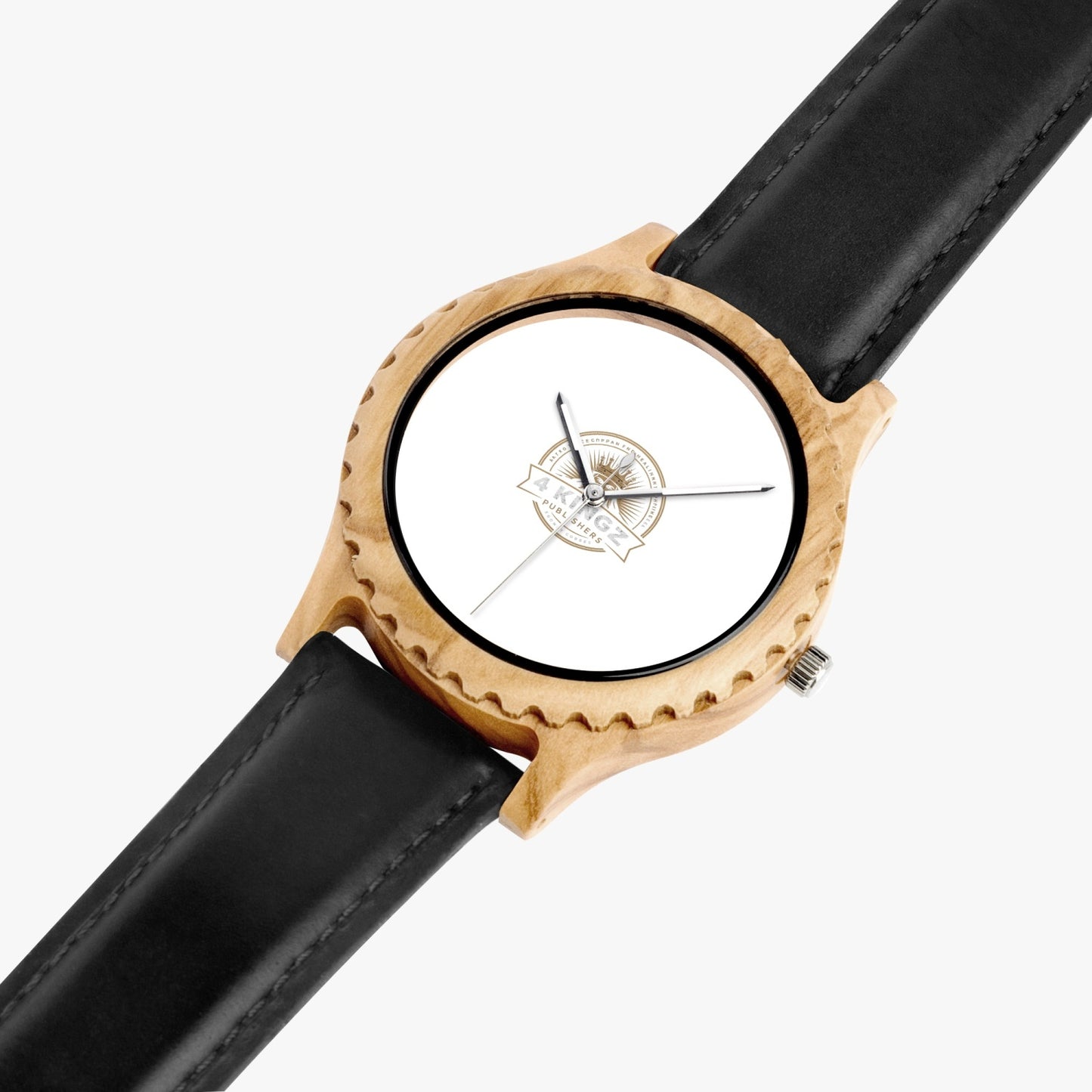 4 Kingz publishers 205. Italian Olive Lumber Wooden Watch - Leather Strap