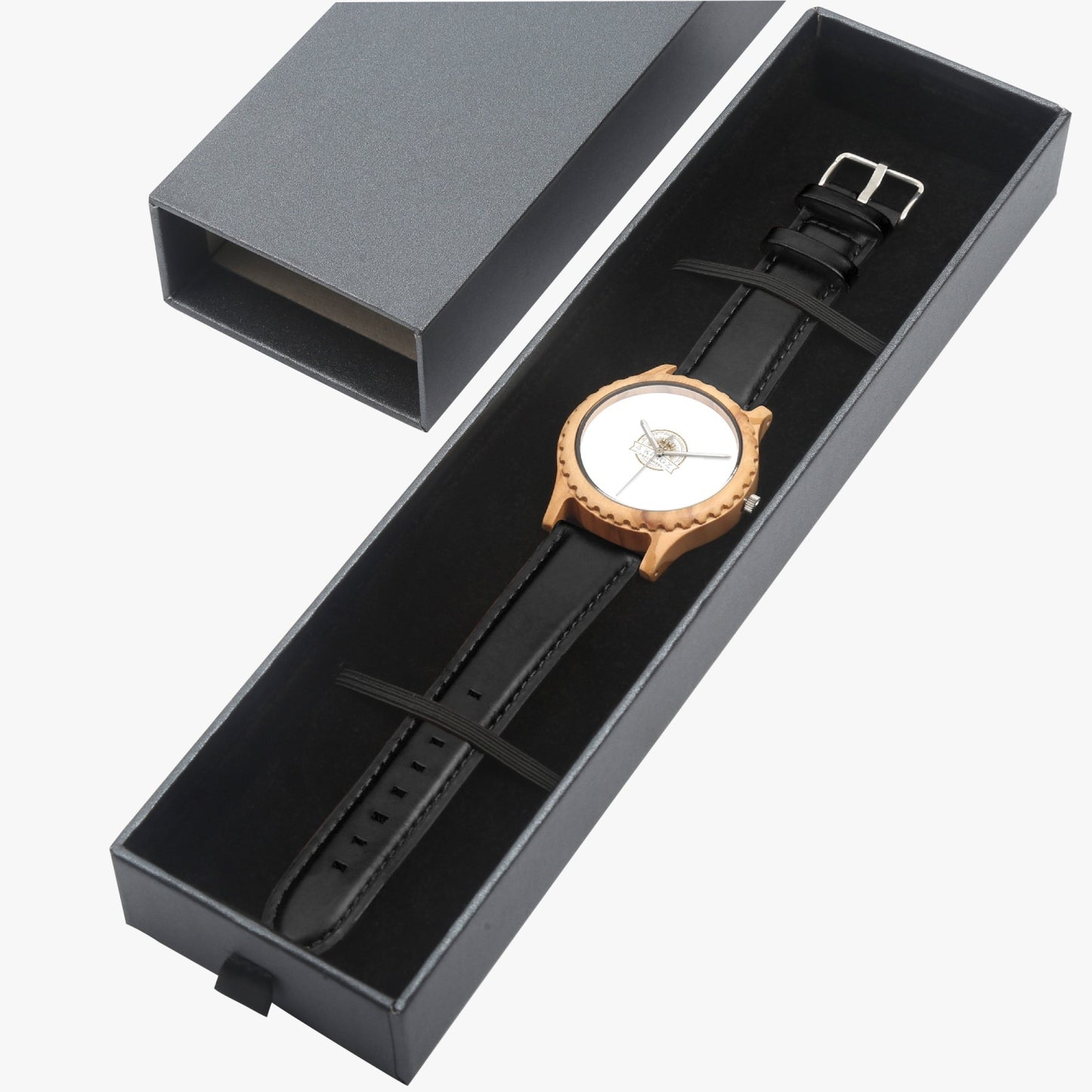 4 Kingz publishers 205. Italian Olive Lumber Wooden Watch - Leather Strap
