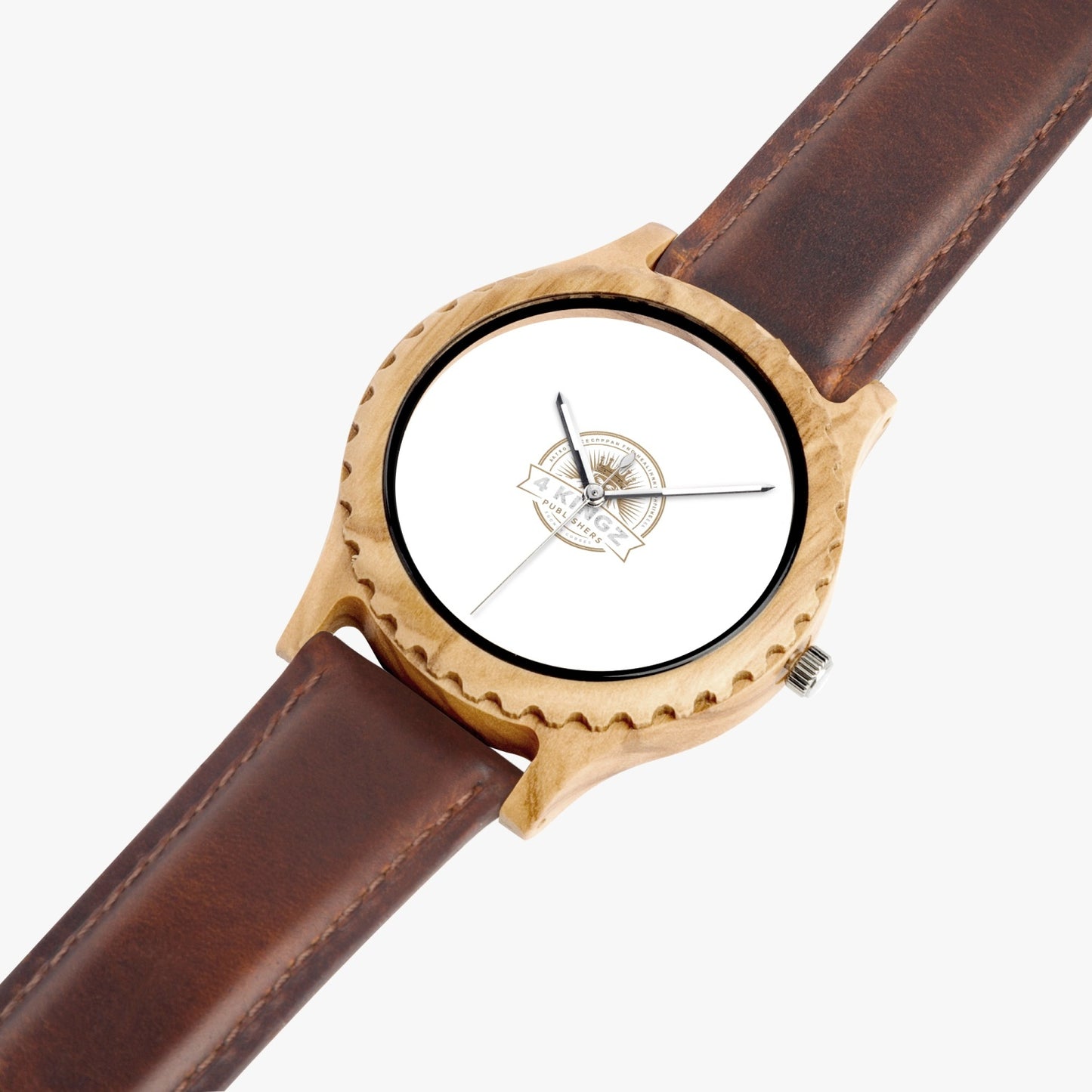4 Kingz publishers 205. Italian Olive Lumber Wooden Watch - Leather Strap