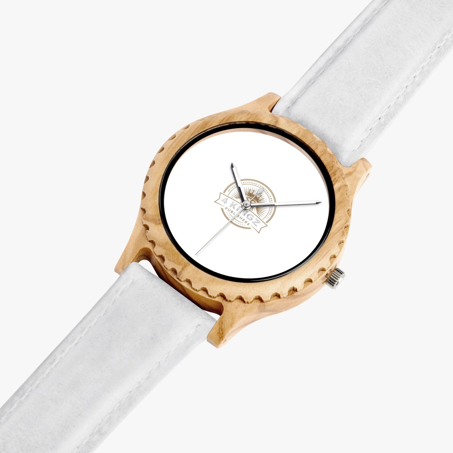 4 Kingz publishers 205. Italian Olive Lumber Wooden Watch - Leather Strap