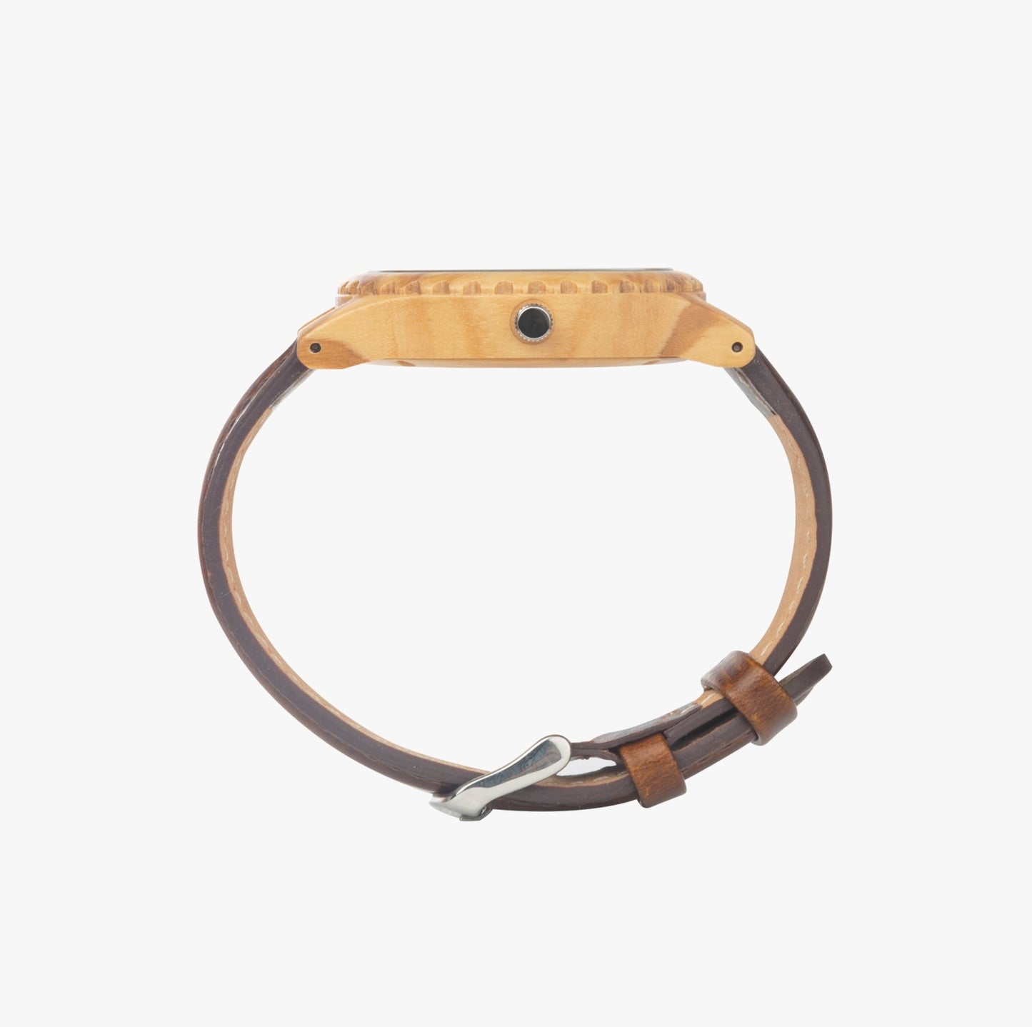 4 Kingz publishers 205. Italian Olive Lumber Wooden Watch - Leather Strap