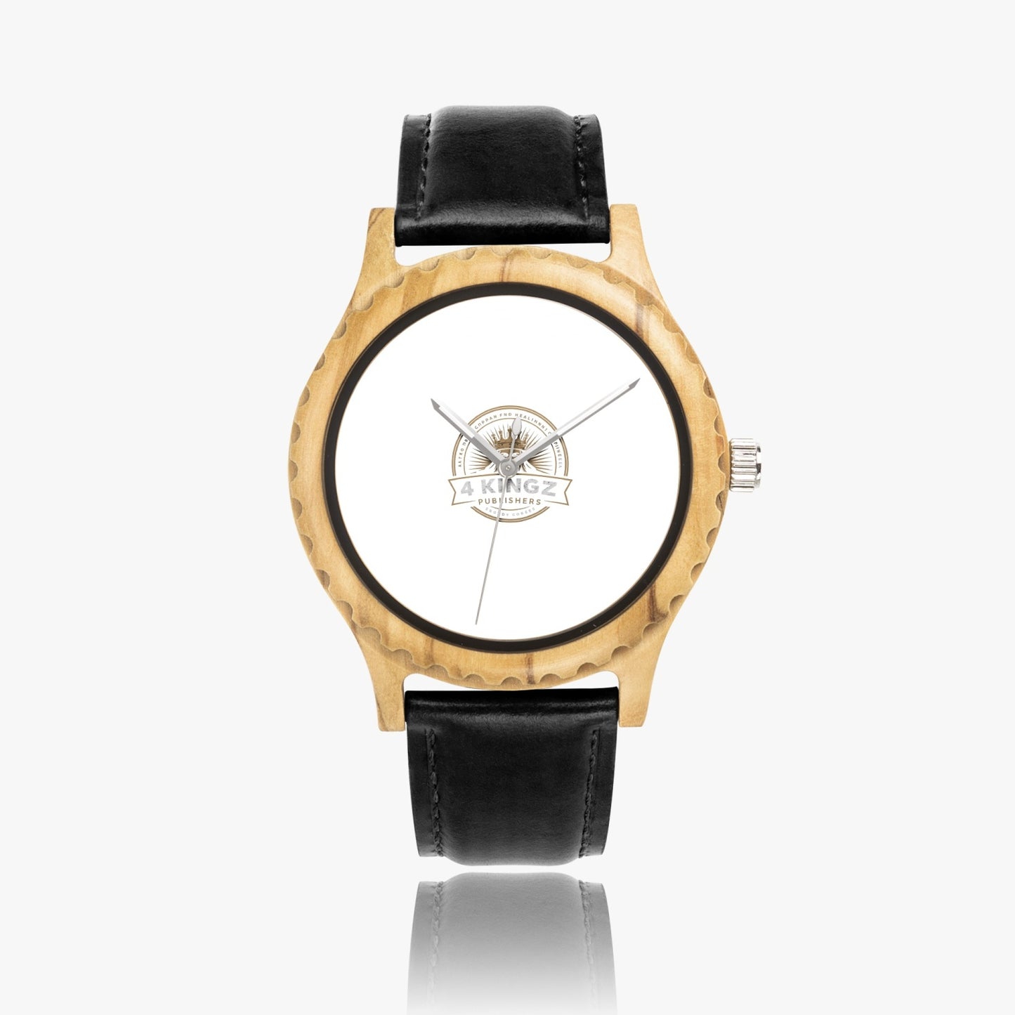 4 Kingz publishers 205. Italian Olive Lumber Wooden Watch - Leather Strap