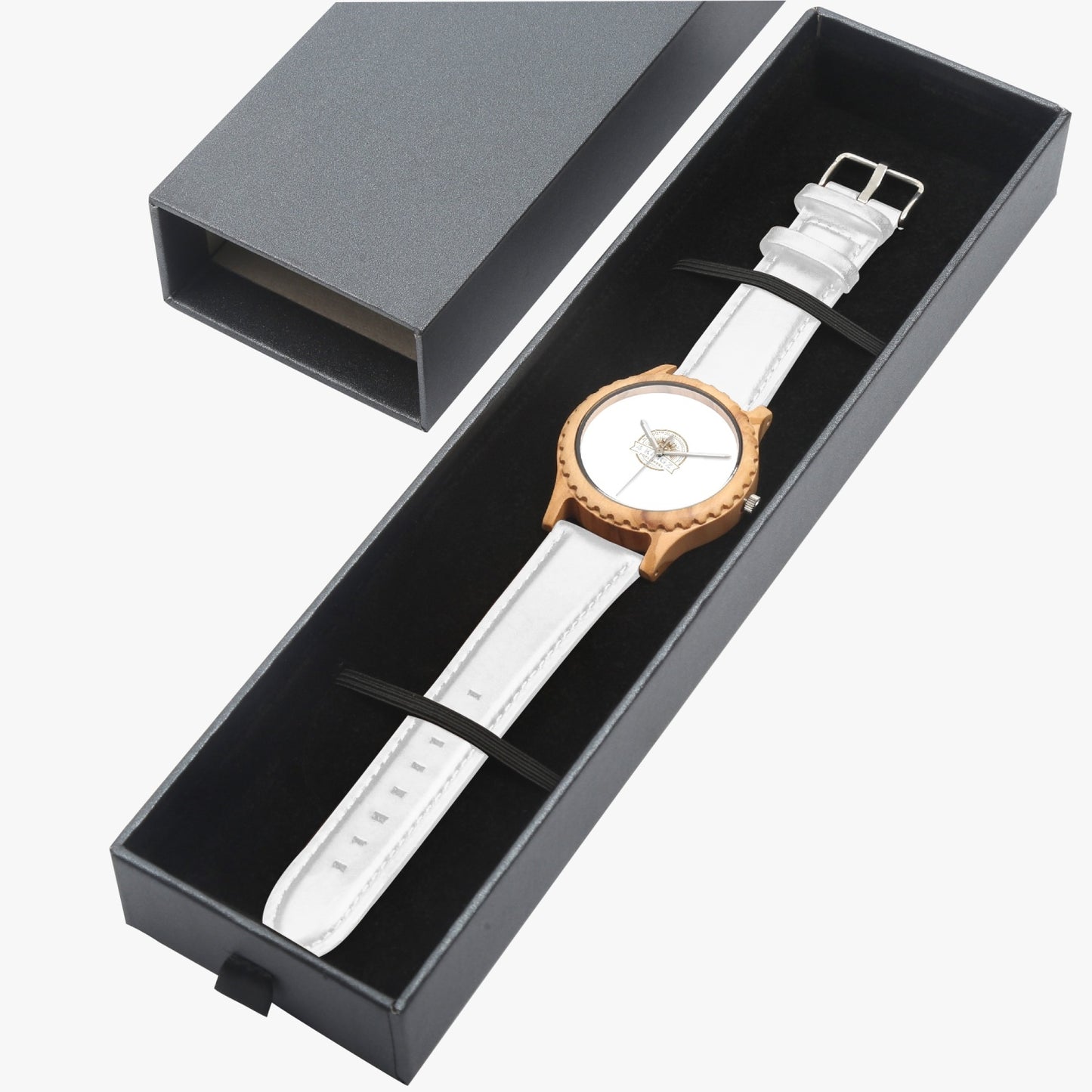 4 Kingz publishers 205. Italian Olive Lumber Wooden Watch - Leather Strap