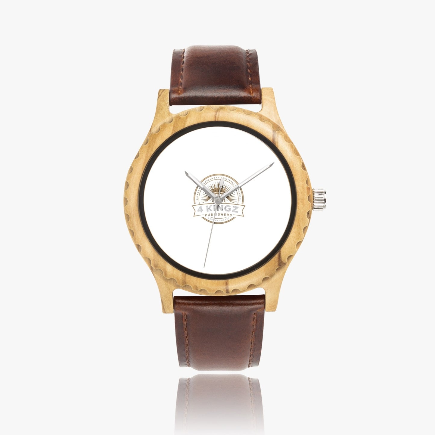 4 Kingz publishers 205. Italian Olive Lumber Wooden Watch - Leather Strap