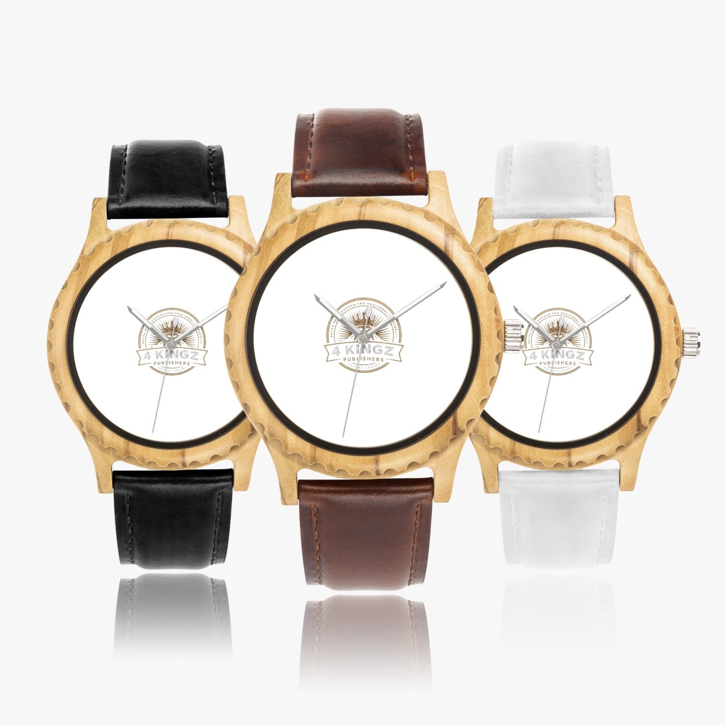 4 Kingz publishers 205. Italian Olive Lumber Wooden Watch - Leather Strap